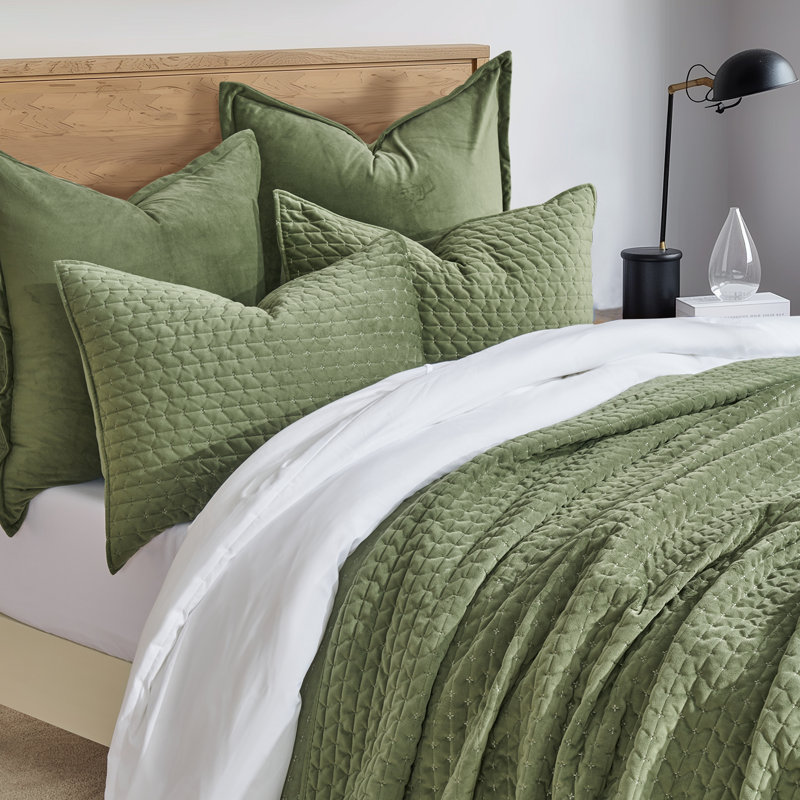 Cross-Stitch Velvet Quilt Set 3 Pieces, Loden Green, King