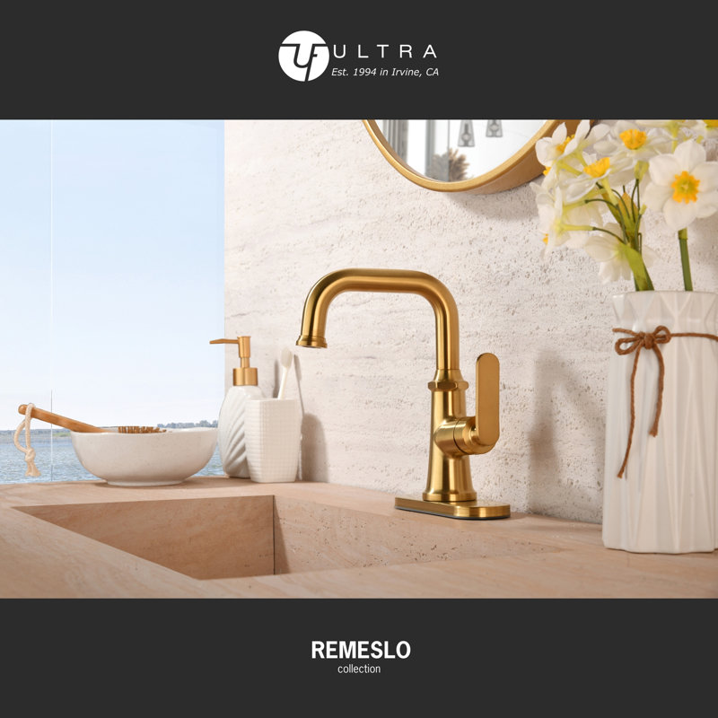 Remeslo Collection Single-Handle Deckmount Lavatory Bathroom Faucet with Drain Assembly - Brushed Gold, Brushed Gold
