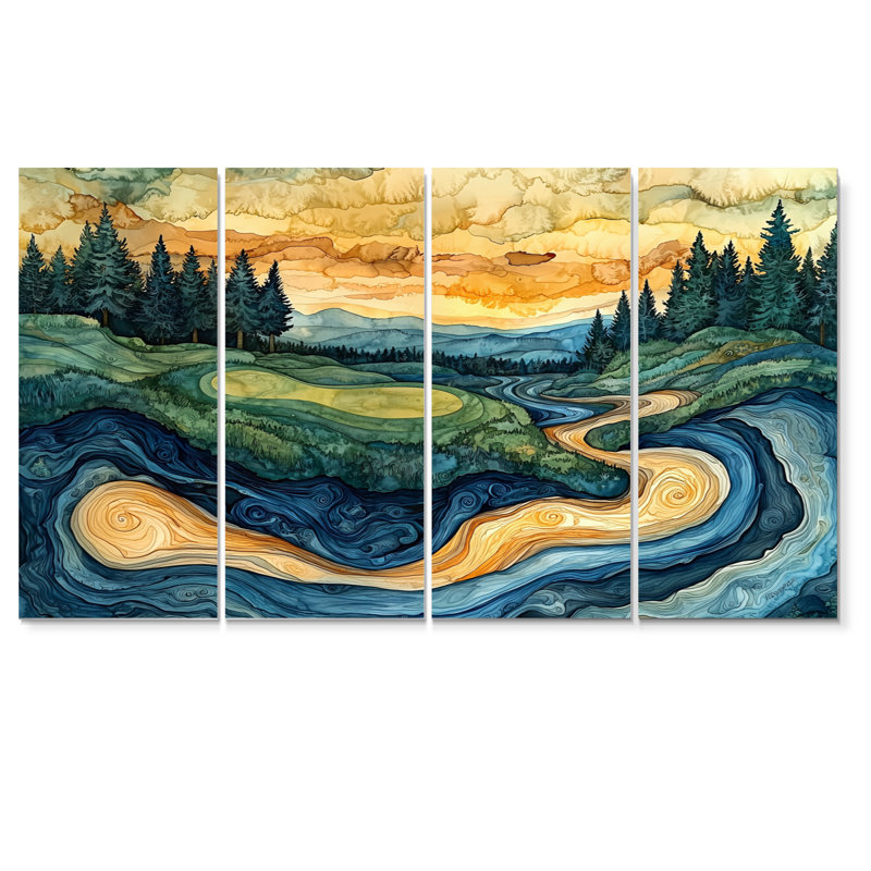 Abstrait de parcours de golf, Horizon I - Art mural de golf - Art mural moderne sur toile, H 32 po x l 64 po, 4