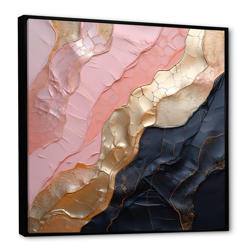 Art mural minimaliste avec poterie abstraite rose, H 30 po x l 30 po x P 1 po, Cadre flottant noir