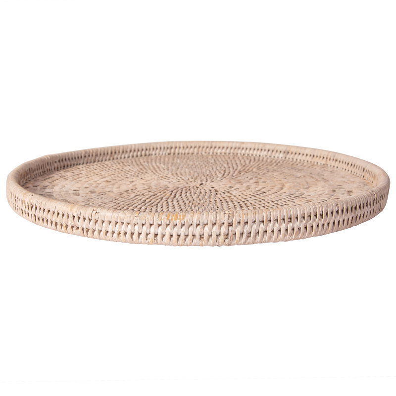 Plateau en osier Lillian, H 1 po x l 16 po x P 16 po, Blanc délavé, Pas de paquet