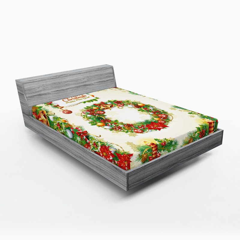 Ambesonne Christmas Fitted Sheet 2-Pack Nostalgic Celebration Multicolor, California King Sheet Set