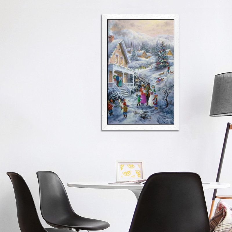 Carolers by Nicky Boehme - Floater Frame Painting on Canvas, 101.6 cm H x 66.04 cm W, White