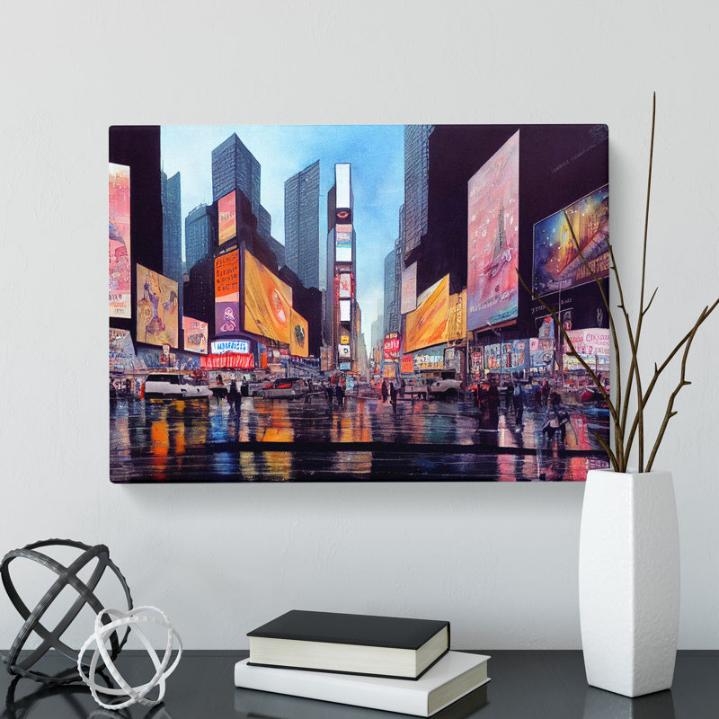 Times Square New York Watercolour Vol.1 - Wrapped Canvas, 35cm H x 50cm W x 3cm D