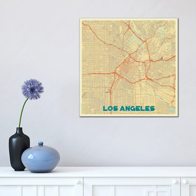 Los Angeles Retro Urban Blueprint Map 1 Piece Wrapped Canvas Wall Art