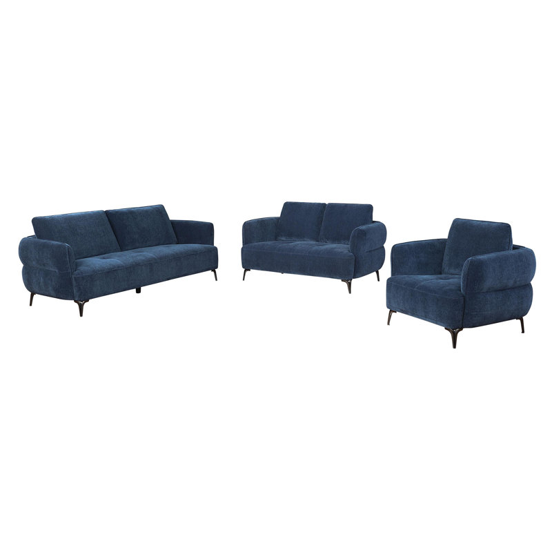 3-piece Chenille Upholstered Sofa Set Blue