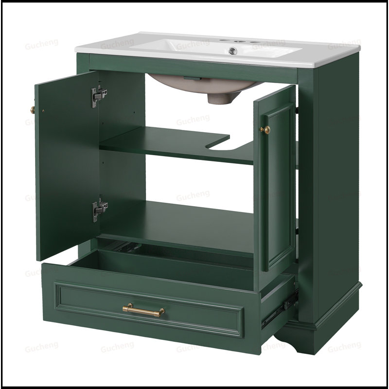 Meuble-lavabo 30 po avec lavabo en céramique, Vert