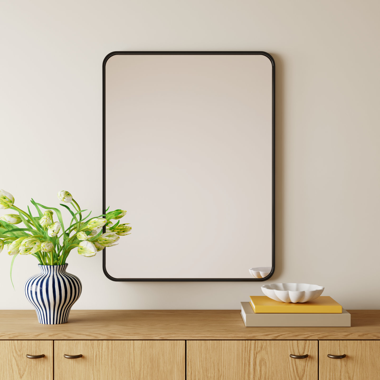 Sabine Metal Rounded Rectangle Wall Mirror, 36'' H x 27'' W, Black
