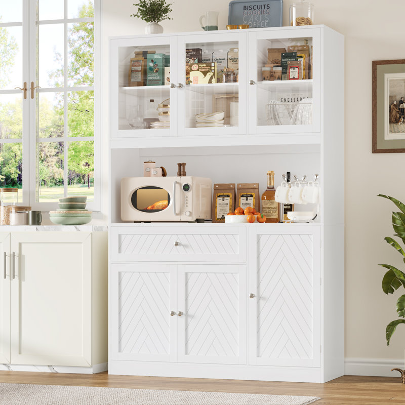Armoire de cuisine 72,2 "avec étagère à épices escamotable Kirklyn, Blanc