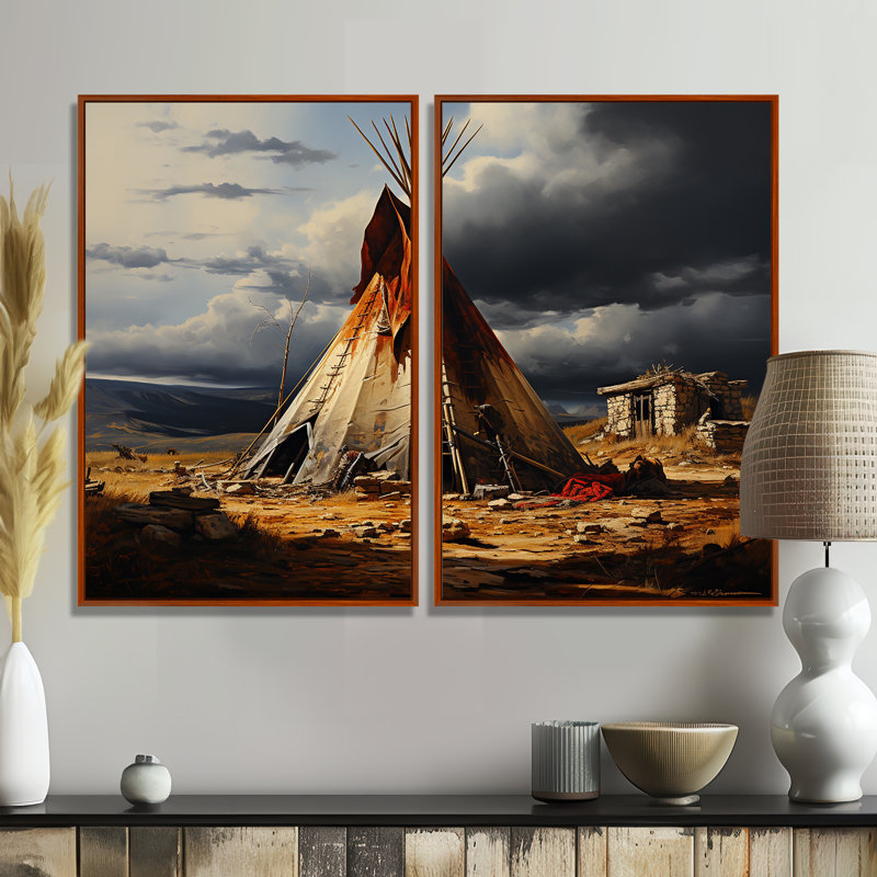 Tipi amérindien embrassant la tradition - art mural brun, H 36 po x l 48 po, Impression encadrée flottante, Brun