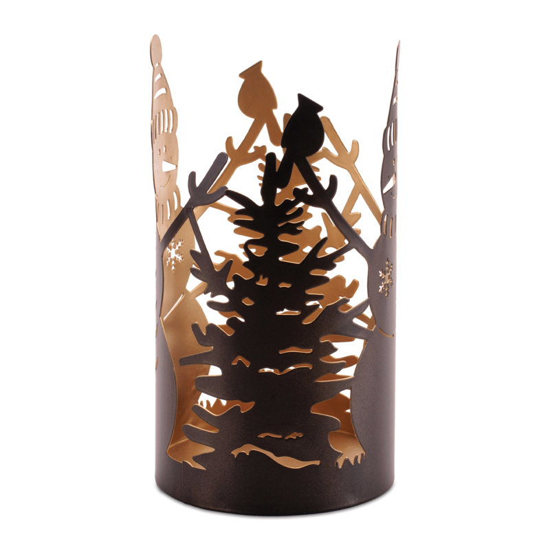 Cut Metal Snowman and Cabin Candle Holder
