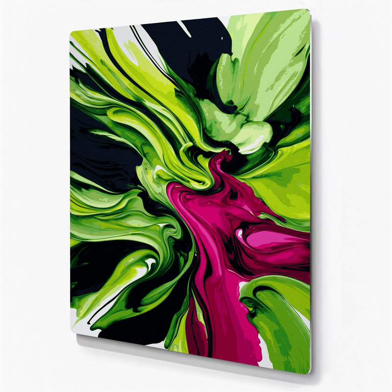 Aquarelle abstraite 88, art mural en métal vert, H 20 po x l 16 po