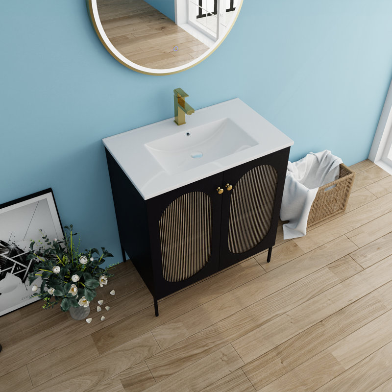 30'' Single Bathroom Vanity with Ceramic Top, Black