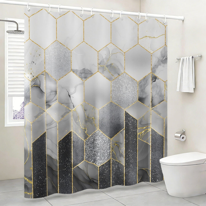 Dessin de rideau de bain avec crochets Ocean, 180 x 180 cm (72 x 72 pouces), rose