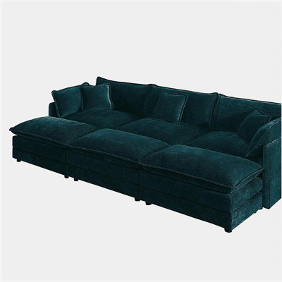 Canapé modulaire confortable en U à 3 places avec 3 repose-pieds, 3 coussins décoratifs et 2 coussins, chenille café clair