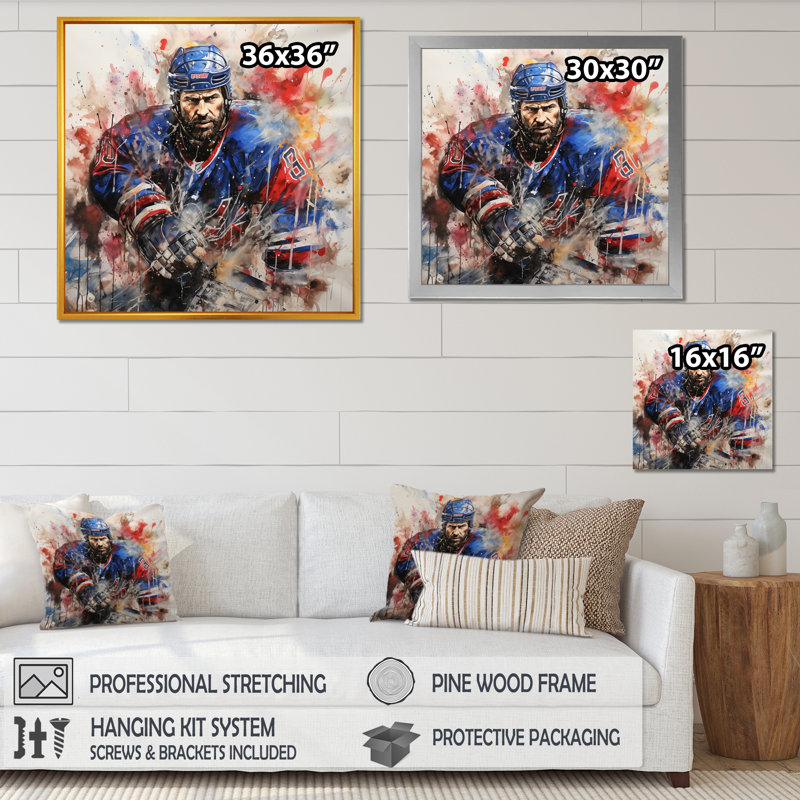 «Sport Hockey Ice Chronicles I», art mural hockey, H 30 po x l 30 po x P 1,5 po, Cadre doré simple