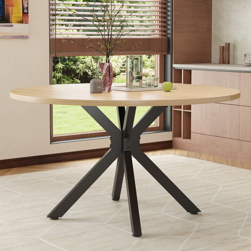 120 cm Beech Round Dining Table, Beige