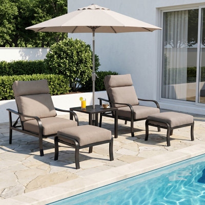 Ensemble de conversation d'extérieur 5 pièces avec méridienne inclinable réglable, repose-pieds et table pour le bord de la piscine