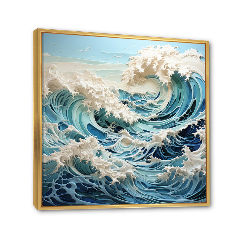 Blue Kinetic Waves I - Art cinétique, impression sur toile encadrée, H 36 po x l 36 po x P 1,5 po, Cadre flottant doré