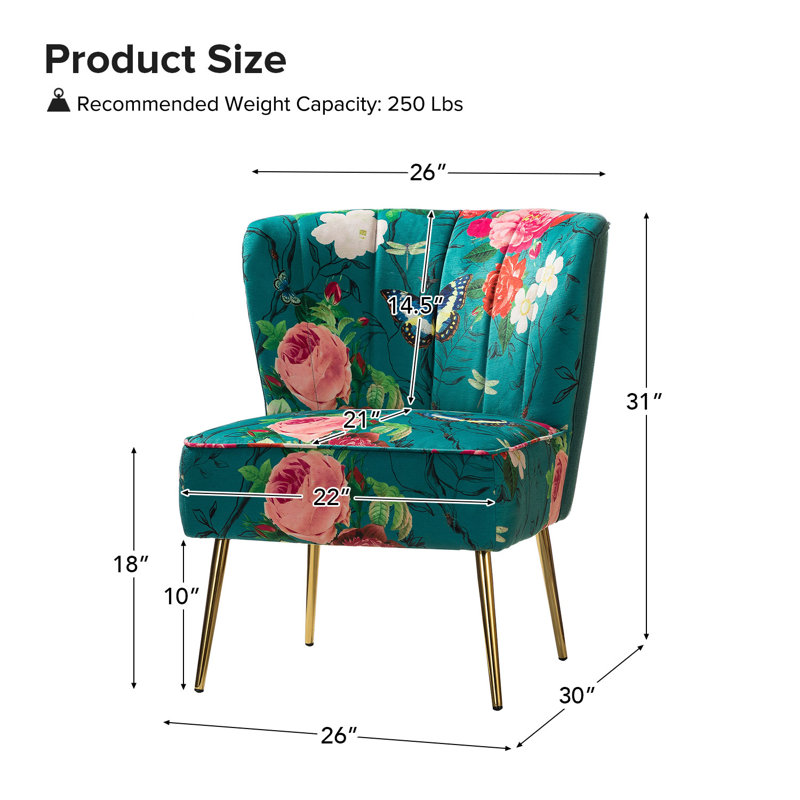 Fauteuil demi-tonneau en velours avec dossier capitonné Alice Felicia, Velours floral bleu