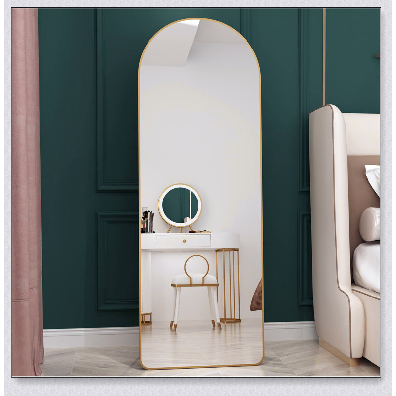 4Th Generation Floor-Mounted Full-Length Mirror With Arched Aluminum Alloy Frame, Perfect For Bathroom And Bedroom