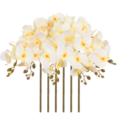 6 PCS Faux Orchid Velvet Orchids 38 Inch Orchids Artificial Flowers Real Look Long Stem Artificial Flowers For Tall Vase For Home Wedding Decoration
