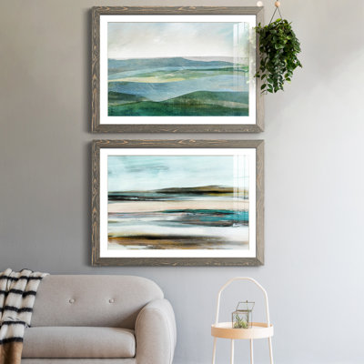 River Valley - Ensemble de 2 peintures sur papier encadrées