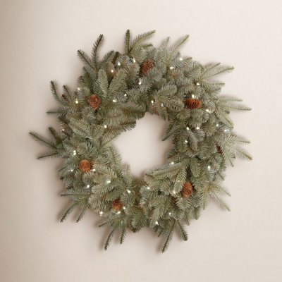 24'' Faux Pinecone Lighted Wreath