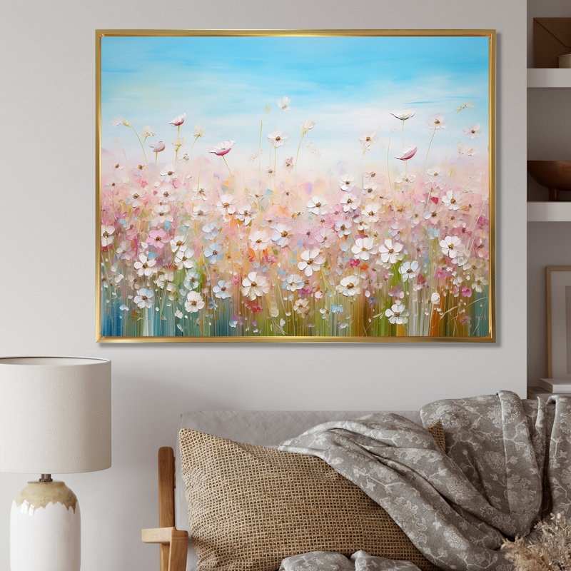 Fleurs sauvages Meadows I sur toile, Cadre flottant doré, H 16 po x l 32 po x P 1 po
