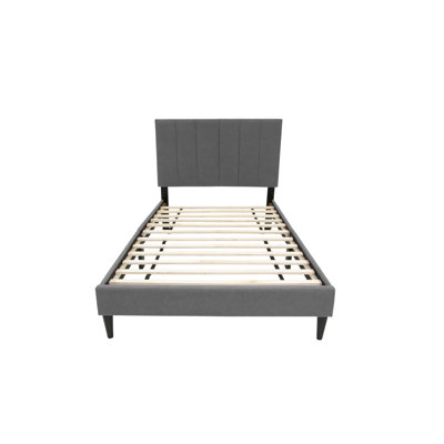 Tête de lit ajustable pour lit simple gris, matériau en lin brossé, base à 12 tablettes, sommier sans sommier, tête de lit additionnelle pour chambre à coucher de couleur grise, tissu de 3 po, support, ressort à utiliser