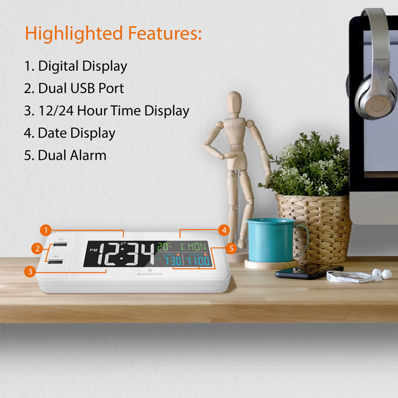 Digital Quartz Movement / Crystal Tabletop Clock with Alarm, White