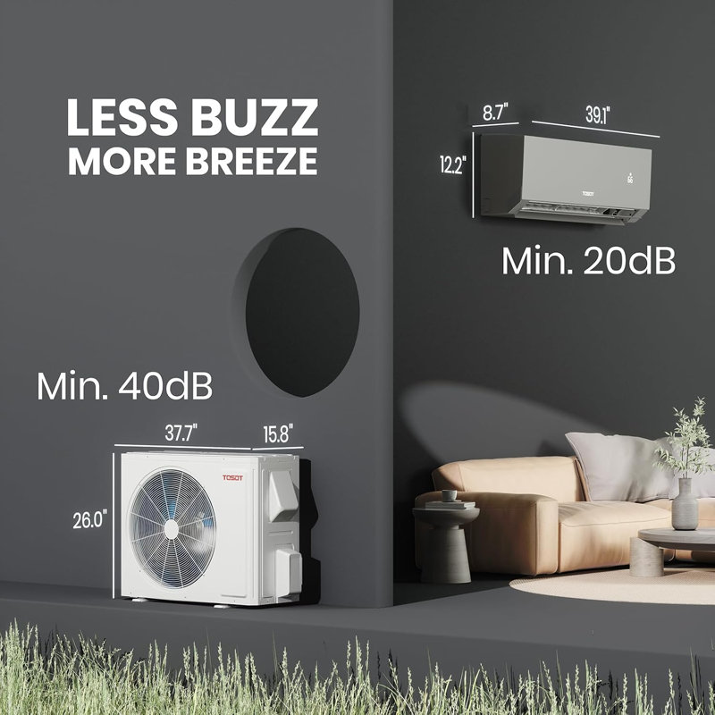 TOSOT 18 000 BTU 24,5 SEER2, mini climatiseur et chauffage Energy Star, onduleur à courant alternatif sans conduit, compatible avec le système de VRE complémentaire, 208-230 V, série Aoraki, noir