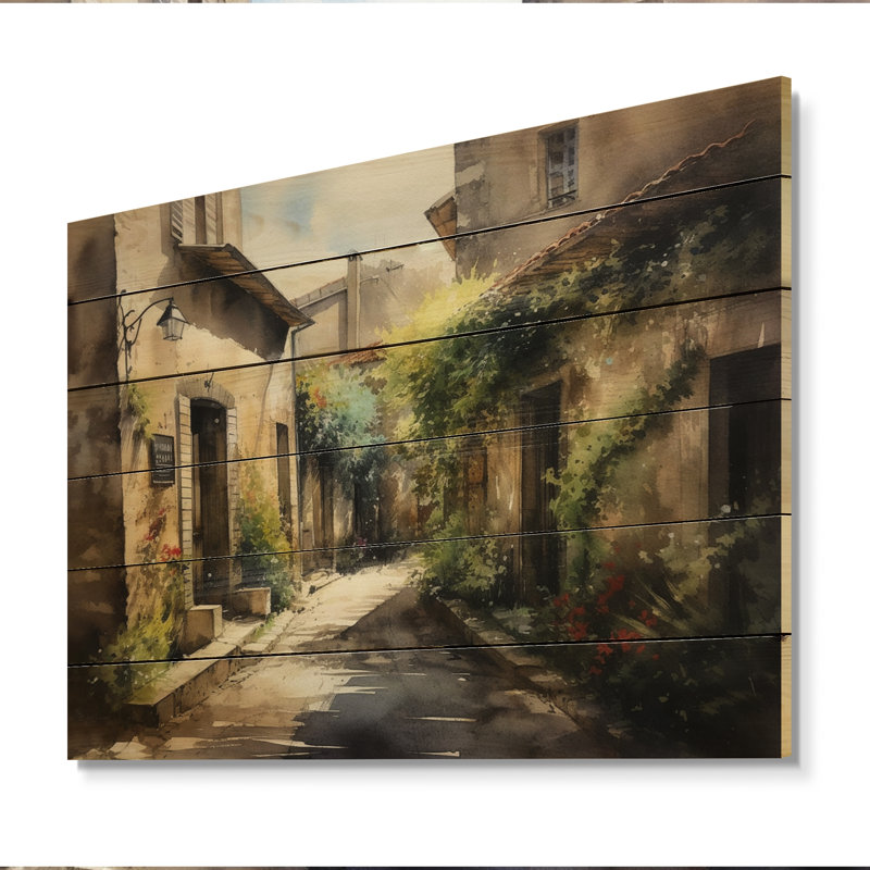 Méditerranée, village II, impression sur bois, H 10 po x l 20 po x P 0,78 po
