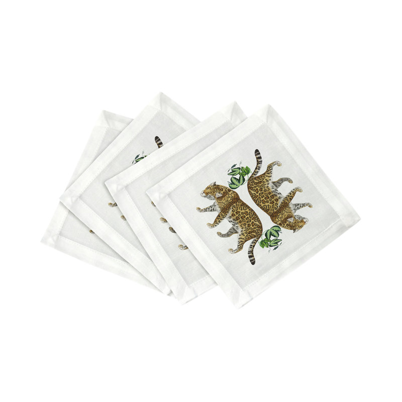Serviette de table en satin de coton Leopard, Blanc