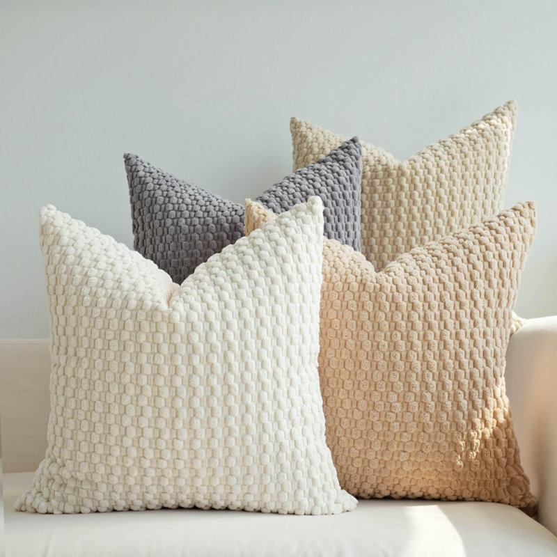 Paquet de 4 housses de coussin, neutres, 20 x 20 po | Farmhouse Boho, velours côtelé rayé, carré