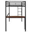 Lit mezzanine simple noir avec bureau et garde-corps. Bureau de chambre en métal durable, couleur, construction-2090566242