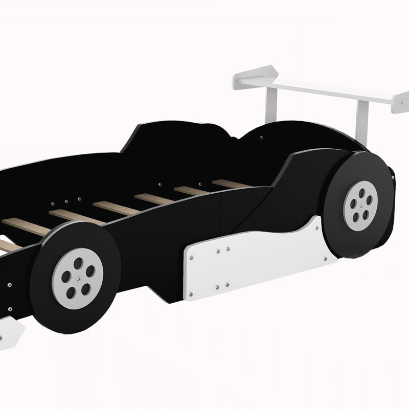 Lit plateforme simple en forme de voiture de course avec roues, Noir