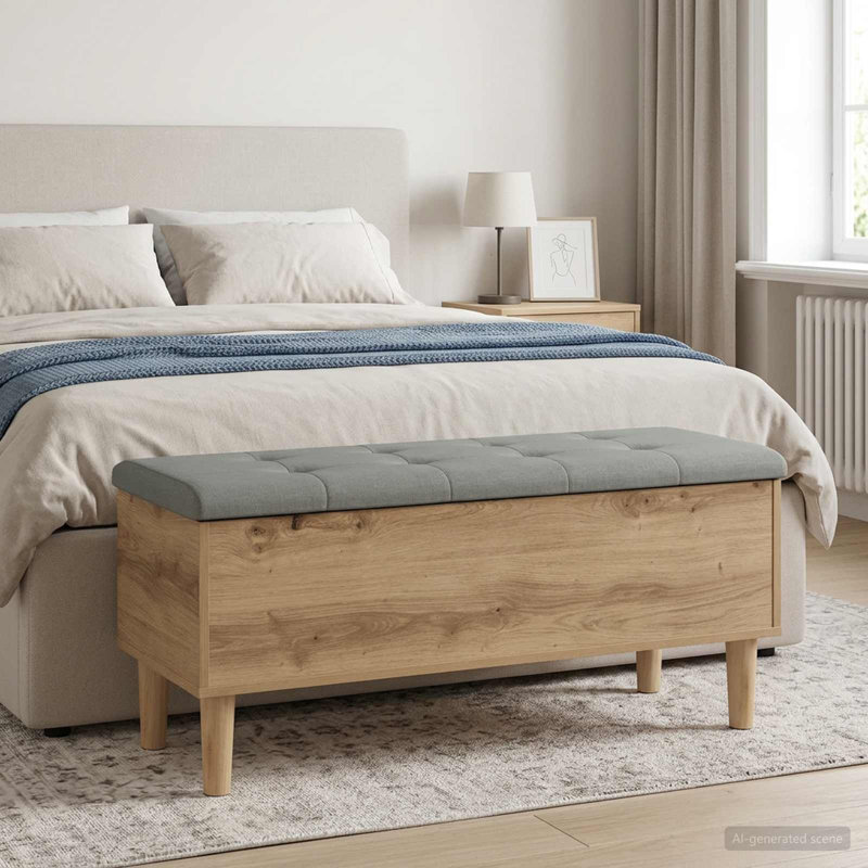Upholstered Engineered Wood Bench, Artisan Oak