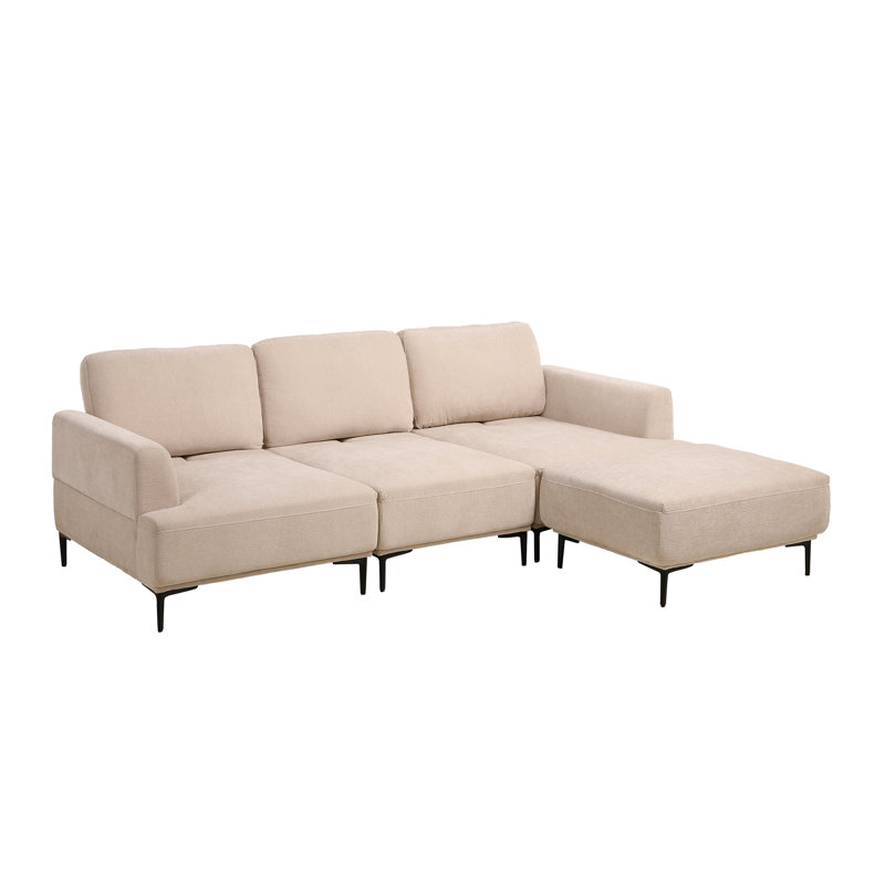 Upholstery Sofa With 1Pc Stool, Beige, 3, 33" H x 100" W x 71" D