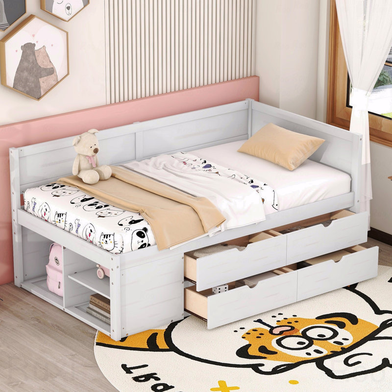 Twin Daybed Frame, Drawers, Shelves, Twin