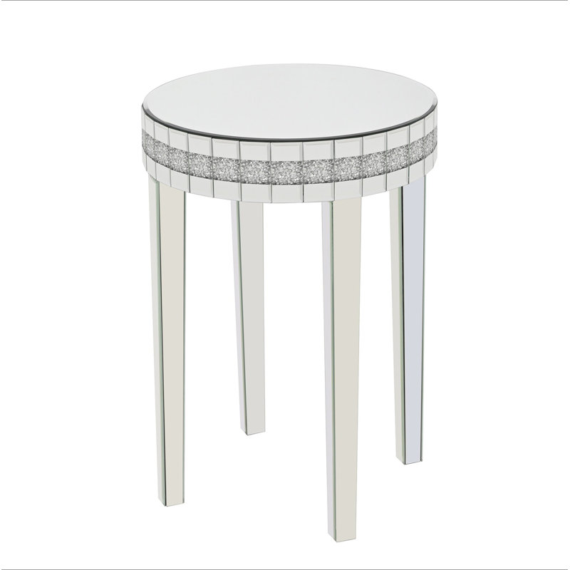 Table de petit déjeuner à miroir ronde Artisanal, White/Silver