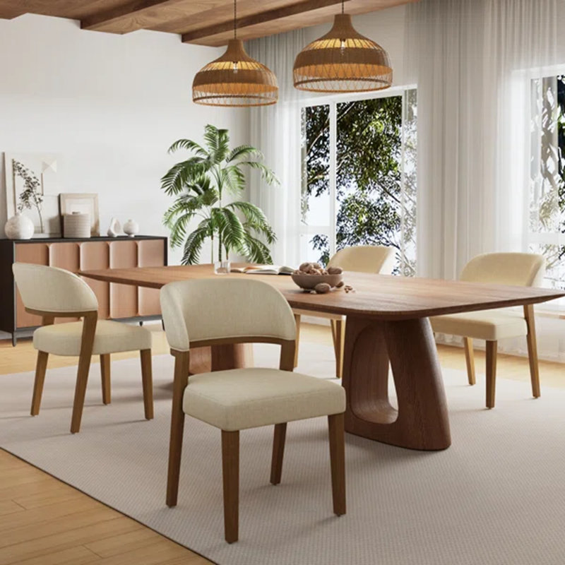 Miloh Upholstered Dining Chairs With Rubberwood Legs & Padded Backrests, Walnut