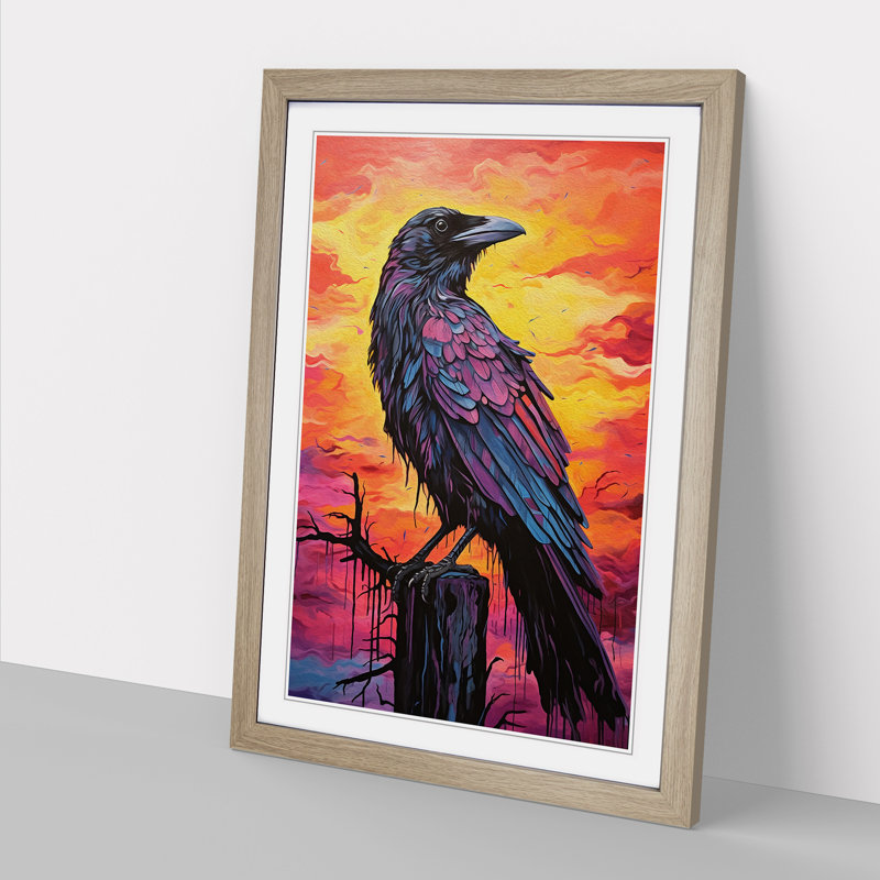 Raven Colour Field - Single Picture Frame Print on Wood, 46cm H x 34cm W x 2cm D, Oak Framed