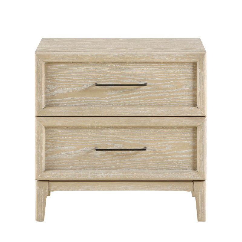 Table de chevet contemporaine en bois - table de chevet 2 tiroirs, finition brun clair, glissières à roulement à billes | Idée de cadeau