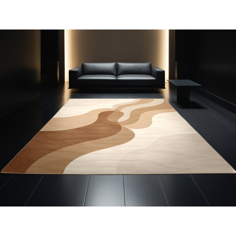 Tapis beige lavable à la machine de couleur unie minimaliste Orionna, 8 x 10