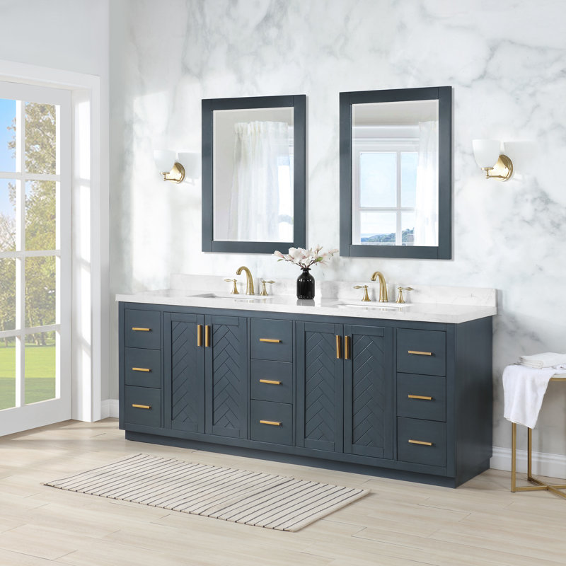 Gazsi Wood Bathroom Vanity Set, Charcoal Blue