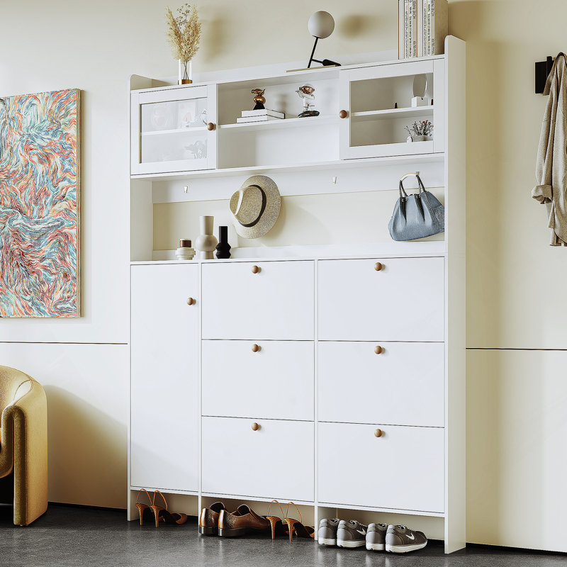 Armoire à chaussures multifonctionnelle avec tablette de rangement et 6 tiroirs rabattables, grand arbre d'entrée moderne