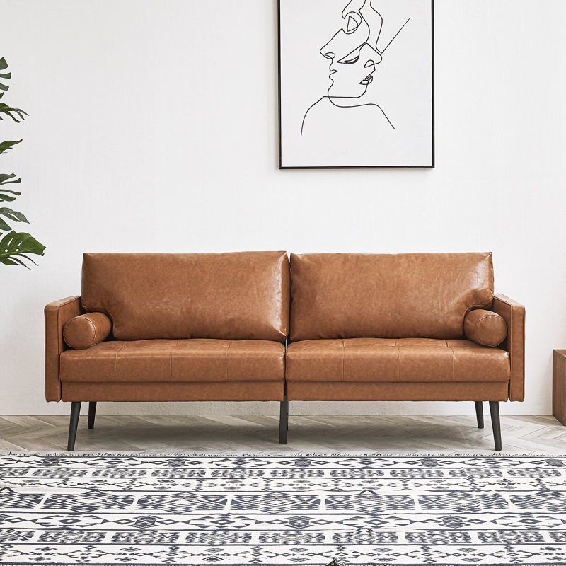 3 Seater Faux Leather Sofa, Caramel