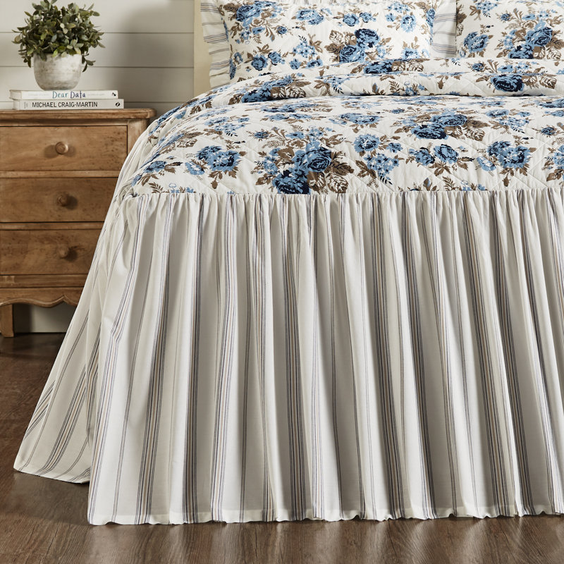 Annie Blue Floral Cotton Queen Quilt with Ruffled Edges