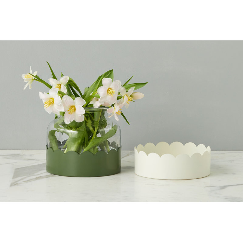 2-in-1 Scalloped Bloom Vase, White/Spruce Green